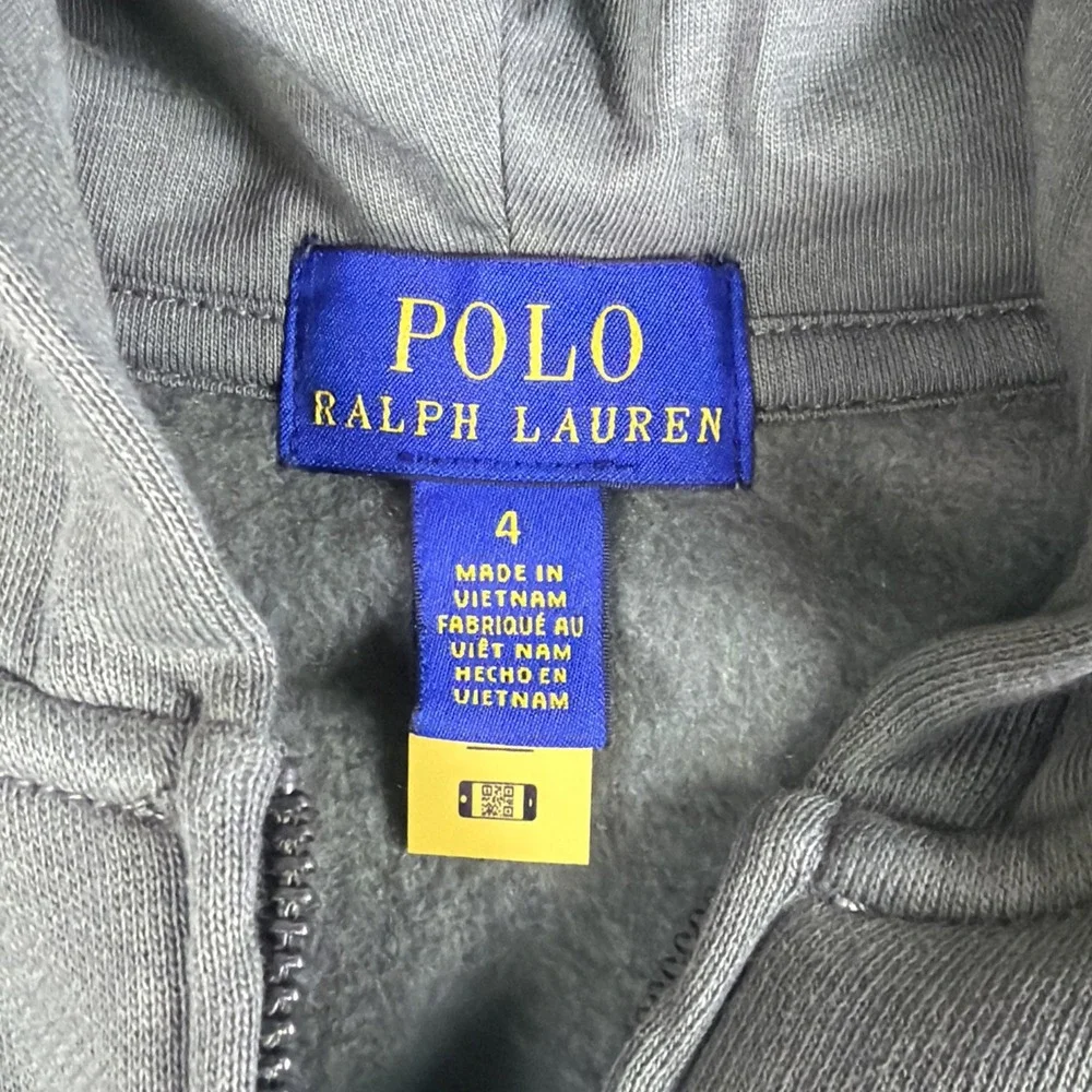 Polo Ralph Lauren Hoodie Boys 4 Green Full Zip Fleece Jacket Embroidered Logo